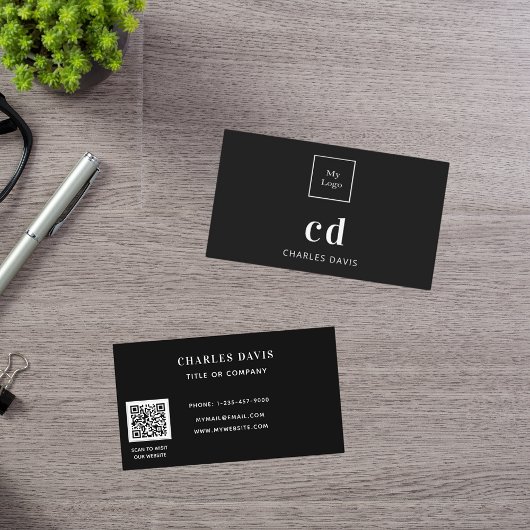 白黒モノグラムイニシャルQrコードロゴ 名刺