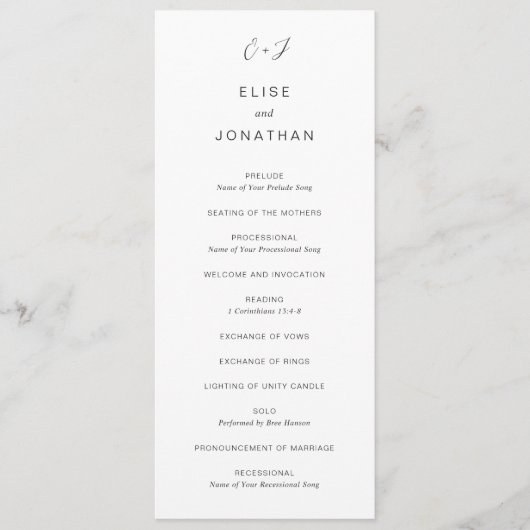 白黒モノグラムエレガントな結婚式 プログラム (正面)