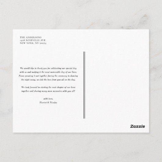 白黒モノグラムエレガントの結婚ありがとう ポストカード (裏面)
