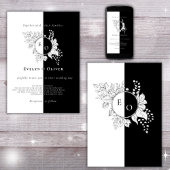 白黒モノグラムエレガントクレスト結婚フローラ 招待状
