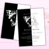 白黒モノグラムエレガントクレスト結婚フローラ 招待状