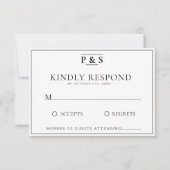 白黒モノグラムエレガントシック結婚ズ 出欠カード (正面)