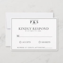白黒モノグラムエレガントシック結婚ズ 出欠カード