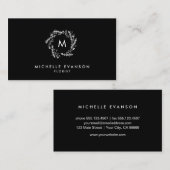 白黒モノグラムエレガントフローラリース 名刺 (正面/裏面)