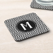 白黒モノグラムエレガント幾何学的パターン（の模様が）ある コースター (左側)