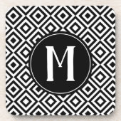 白黒モノグラムエレガント幾何学的パターン（の模様が）ある コースター (正面)