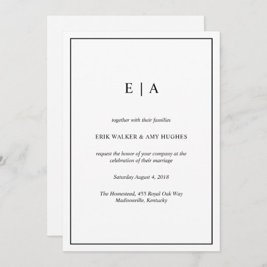 白黒モノグラムエレガント招待状 招待状 (正面/裏面)