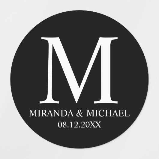 白黒モノグラムエレガント結婚式の引き出物ラボ ラベル (デザイン1)
