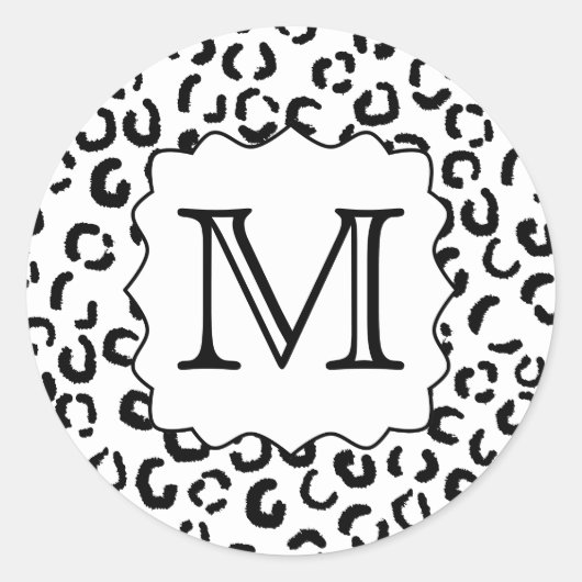 白黒モノグラムカスタムレオパード印刷。 ラウンドシール (正面)