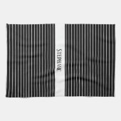 白黒モノグラムカモフラージュストライプのパターン キッチンタオル (横)