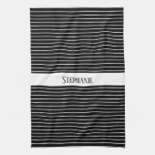 白黒モノグラムカモフラージュストライプのパターン キッチンタオル (縦)
