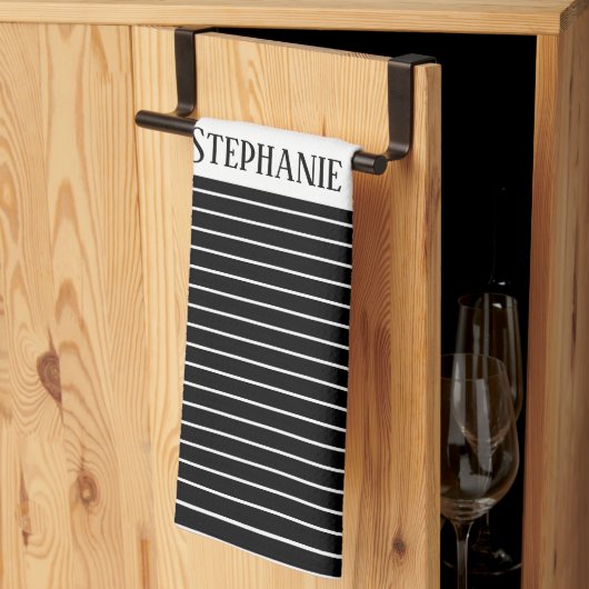 白黒モノグラムカモフラージュストライプのパターン キッチンタオル (三つ折り)