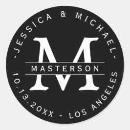 白黒モノグラムクラシック結婚式用シール ラウンドシール