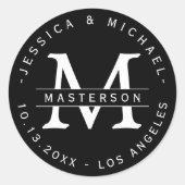 白黒モノグラムクラシック結婚式用シール ラウンドシール (正面)