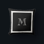 白黒モノグラムクラシック装飾用クッション クッション<br><div class="desc">編集可能な伝統的背景色とモノグラ縁どム</div>