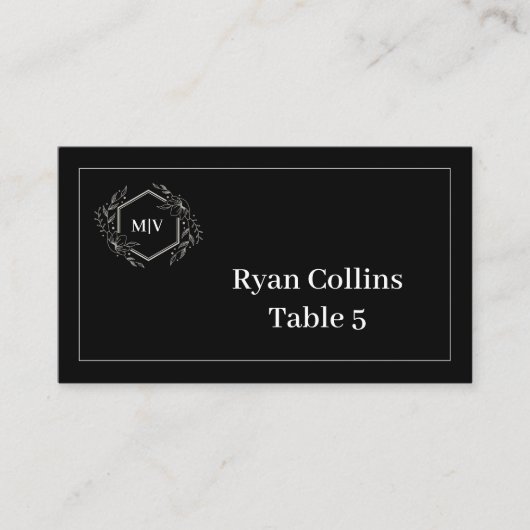 白黒モノグラムクレスト座席表 プレイスカード (正面)