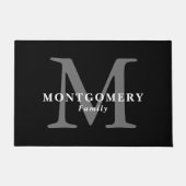 白黒モノグラムグレイエレガントシックなファミリー名 ドアマット (正面)
