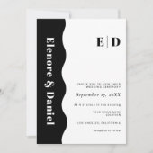 白黒モノグラムサイドウェーブフォト結婚ズ 招待状 (正面)