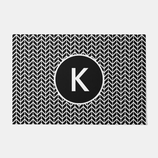 白黒モノグラムシェブロンパターン ドアマット (正面)