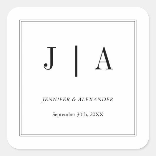 白黒モノグラムシンプルモダン結婚の スクエアシール (正面)