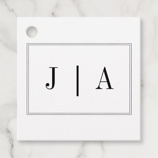 白黒モノグラムシンプルモダン結婚の フェイバータグ (正面)