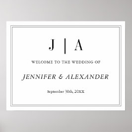 白黒モノグラムシンプルモダン結婚の ポスター