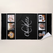 白黒モノグラムスクリプト写真コラージュ ビーチタオル (正面)