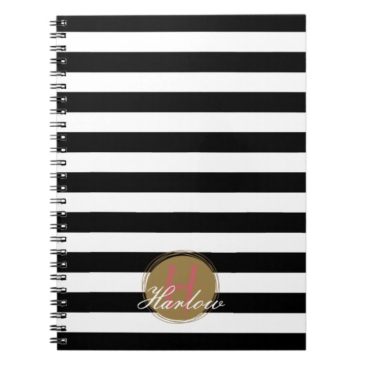 白黒モノグラムストライプのスパイラルノートブック ノートブック (正面)