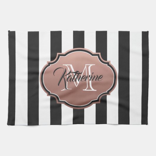 白黒モノグラムストライプ キッチンタオル (横)