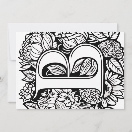 白黒モノグラムタトゥーフラワーズ誕生日 招待状 (裏面)