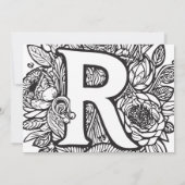 白黒モノグラムタトゥーフラワーズ誕生日 招待状 (裏面)