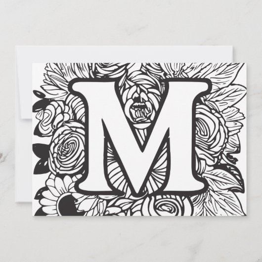 白黒モノグラムタトゥーフラワーズ誕生日 招待状 (裏面)