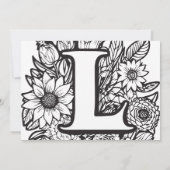 白黒モノグラムタトゥーフラワーズ誕生日 招待状 (裏面)