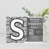 白黒モノグラムタトゥーフラワーズ誕生日 招待状 (スタンド正面)