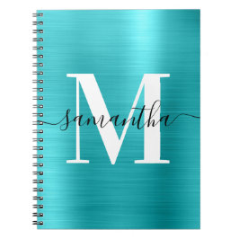 白黒モノグラムターコイズブルーフォイル ノートブック
