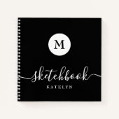 白黒モノグラムネームシンプルモダンSketchbook ノートブック (正面)