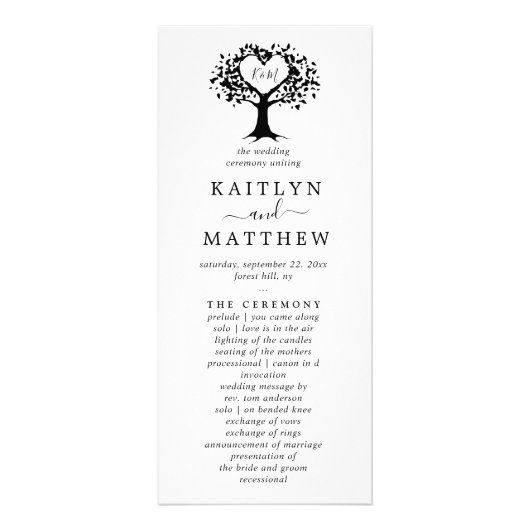 白黒モノグラムハートツリー結婚式 プログラム (正面)