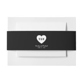 白黒モノグラムハート結婚ズ 招待状ベリーバンド