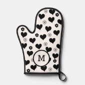 白黒モノグラムハート花模様 鍋つかみ (正面)