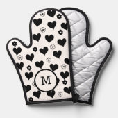白黒モノグラムハート花模様 鍋つかみ (正面/裏面)