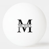 白黒モノグラムパーソナライズされたと名前ピン 卓球ボール (裏面)