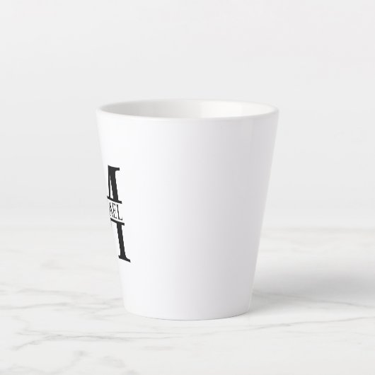 白黒モノグラムパーソナライズされたと名前 カフェラテマグ (正面)