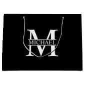 白黒モノグラムパーソナライズされたと名前 ラージペーパーバッグ (正面)