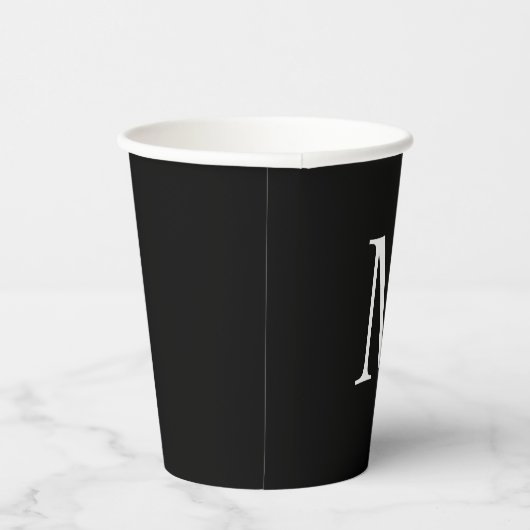 白黒モノグラムパーソナライズされたと名前 紙コップ (右)