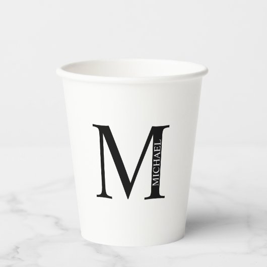 白黒モノグラムパーソナライズされたと名前Pap 紙コップ (正面)