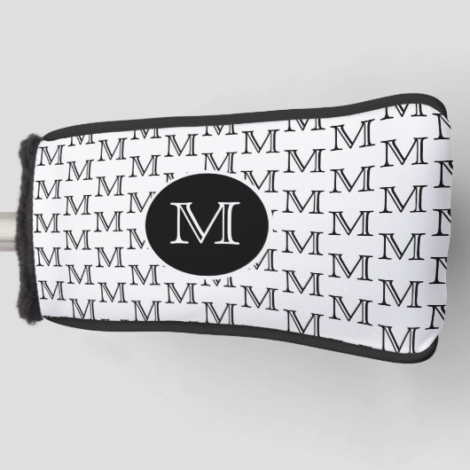 白黒モノグラムパーソナライズされたパタカスタムーン ゴルフヘッドカバー (正面)