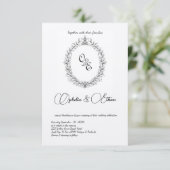 白黒モノグラムビクトリアンクレスト結婚ズ 招待状 (スタンド正面)