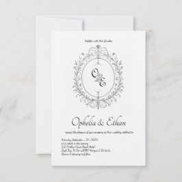 白黒モノグラムビクトリアン紋 招待状