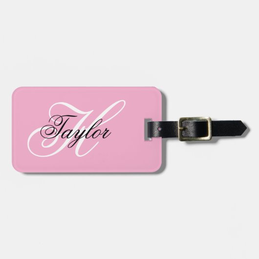 白黒モノグラムファンシーピンク ラゲッジタグ (正面横)