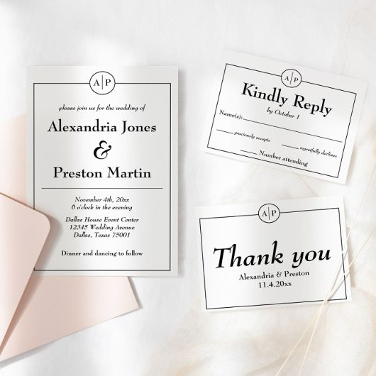 白黒モノグラムフォト結婚式招待状 招待状